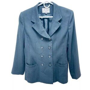 LE SUIT Petite Blazer Jacket Size 14P Women’s Black Striped Blend Front Pockets